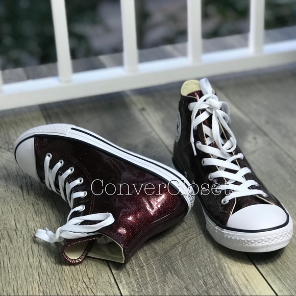 NWT Converse Ctas HI Dark Burgundy Glitter J/WMNS - Picture 4 of 7